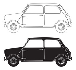 Old Small Car Outlines - obrazy, fototapety, plakaty