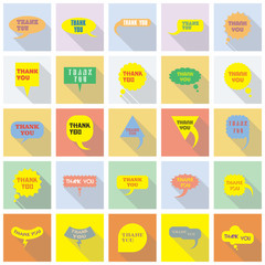 Thank you vector, appreciation and gratitude speech bubble set. Collection of cute speech balloon with shadows and writing on it. Icons set for business.  