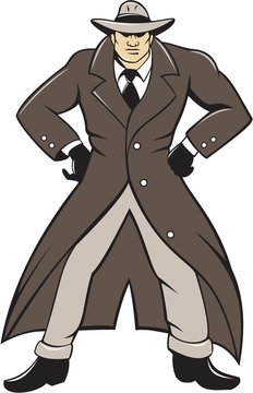 Detective Trenchcoat Hands Akimbo Cartoon