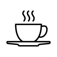 Hot coffee cup with plate line art icon for apps and websites
