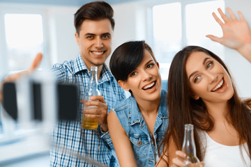 Celebration. Friends Taking Selfie With Smartphone. People Having Fun. Friendship