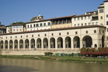 Fototapeta na wymiar Florence old town buildings on the riverbank Arno