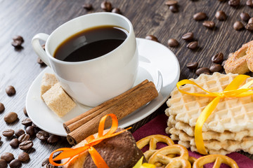 Biscuits and coffee on table