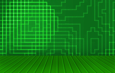 abstract green light and square wall with wooden style floor 
