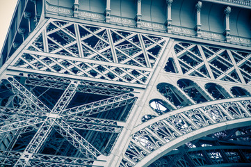Detail color toned view of Eiffel Tower