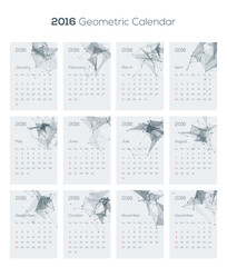 Calendar 2016 in modern geometric design. Geometrical calendar. Week Starts Sunday. Simple Vector Template