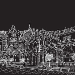 Karlovy Vary, Carlsbad, the famous spa city, Czech Republic, vector sketch hand drawn collection, world known for its mineral springs and resort.