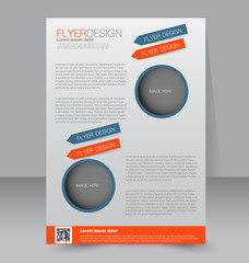 Template for brochure or flyer. Editable A4 poster for business, education, presentation, website, magazine cover. Orange and blue color.