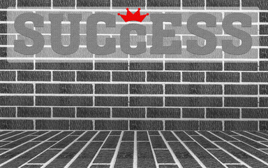 grey brick wall and floor interior background word "SUCCESS"