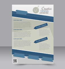 Brochure design. Flyer template. Editable A4 poster for business, education, presentation, website, magazine cover. Blue color.