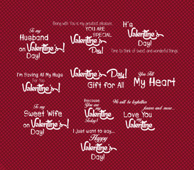Set Of Happy Valentine's Day Hand Lettering - Typographical Background With Ornaments, Hearts, Ribbon