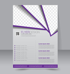 Brochure design. Flyer template. Editable A4 poster for business, education, presentation, website, magazine cover. Purple color.