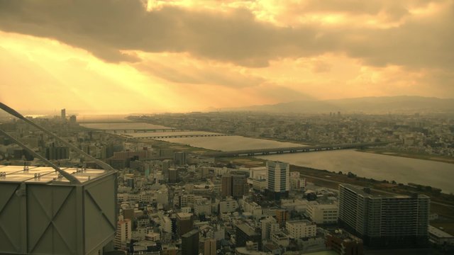 Light rays roll over Yodogawa river Japan
