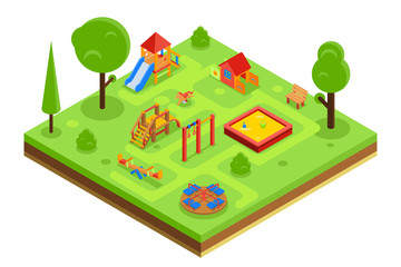 Childrens playground in isometric flat style. Vector illustration