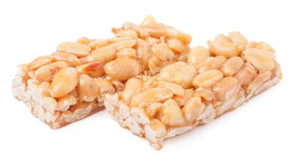 honey bars with peanut on white background