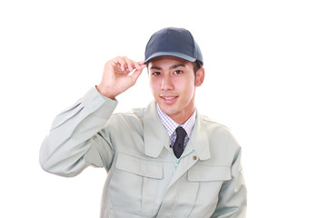 ガッツポーズの作業員