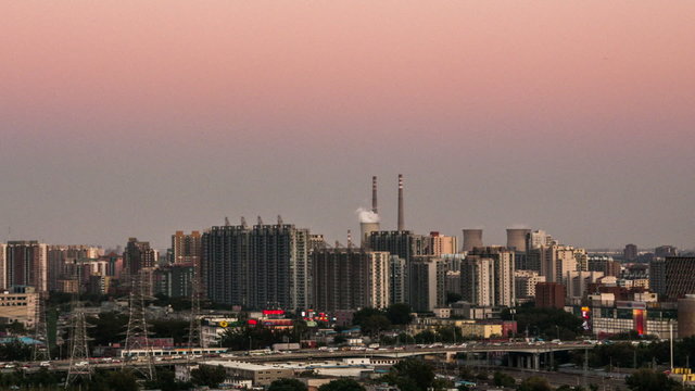 Beijing Central Business District sunset time lapse aerial view