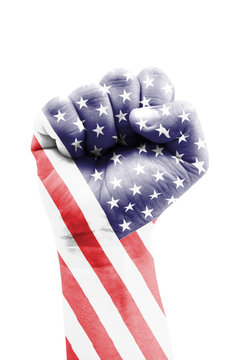 United States of America Flag Fist Painted Isolated on White.