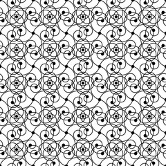 Seamless black and white vector background with curls