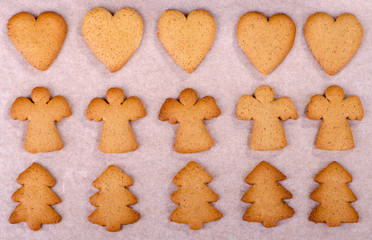 Cooked Christmas gingerbread cookies with ginger