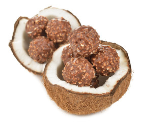 Chocolate candies and coconut