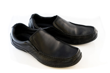 Black leather men's shoes white blackground