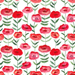 red warecolor flowers seamless pattern. vector illustration