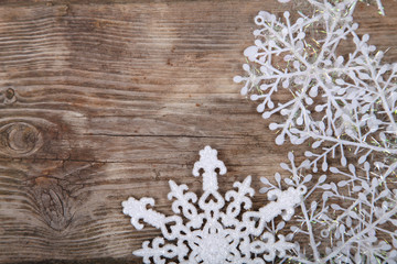 Christmas decorations on an old wooden table