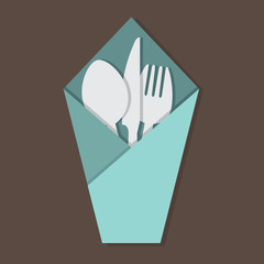 Knife Fork Spoon Set In Table Napkin.