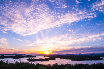 Fototapeta na wymiar Ago bay silhouette sunsetsky,mie tourism of japan（三重県・伊勢志摩・英虞湾の夕陽）