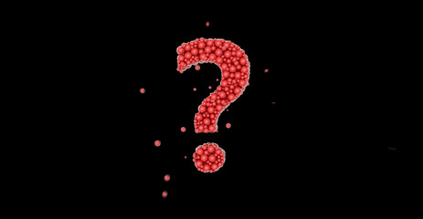 Red question mark made of glossy spheres on black background