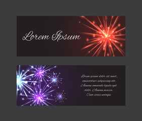 Vector template vouchers, gift card with fireworks place for tex