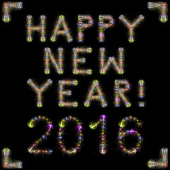 Happy New Year 2016 colorful sparkling fireworks square black sk