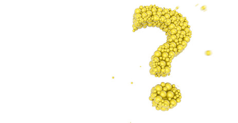 Yellow question mark made of glossy spheres on white background