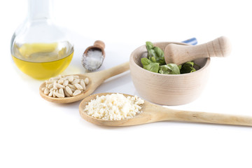 Basic fresh ingredients for a delicious pesto sauce