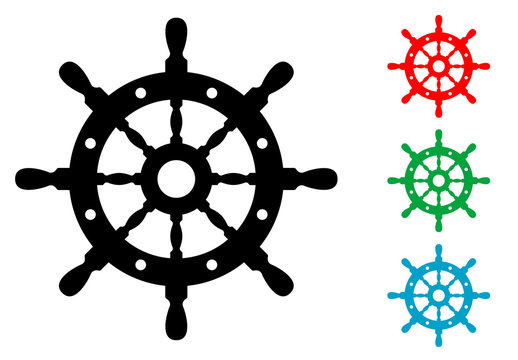 Icono plano timon de barco en varios colores #1