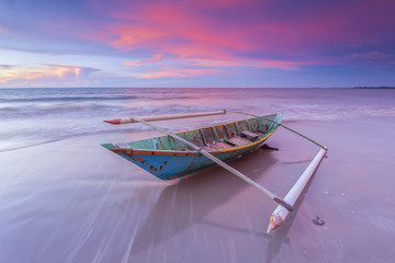 Fisherman boat at dusk Borneo Sabah, Malaysia