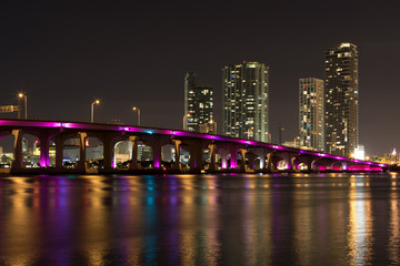 Miami Skyline from Venetian Way at night.