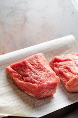 Raw fresh meat Steak on grunge background close-up