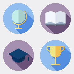 Flat design education icons with long shadow 1