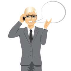 angry blond businessman having conversation