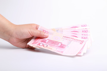 Chinese yuan renminbi banknotes and coins close-up