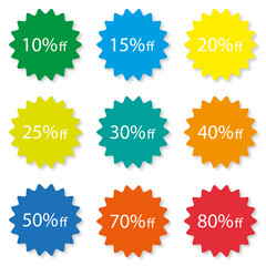Percentage Off Sale labels different color stylish
