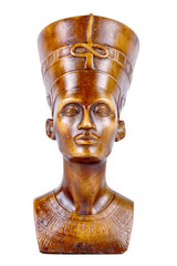 Wood statue of pharaoh on a white background .