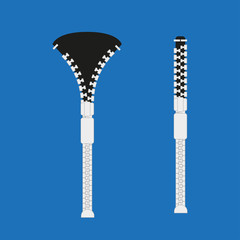 Zipper closing and opening on a blue background