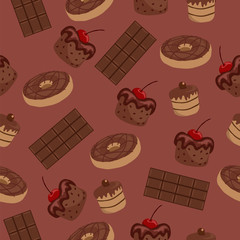 Chocolate dessert . Seamless pattern .