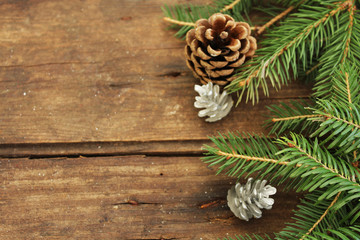 Christmas border design - fir tree and pine cone - Christmas background