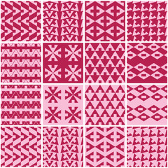 Set of sixteen seamless vector backgrounds with abstract geometric pattern