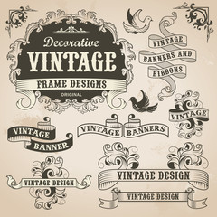 Vintage retro hand drawn banner set - vector illustration - 97862358