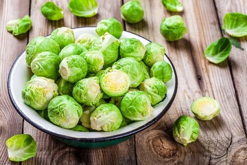 Fresh organic Brussels sprouts in a bowl